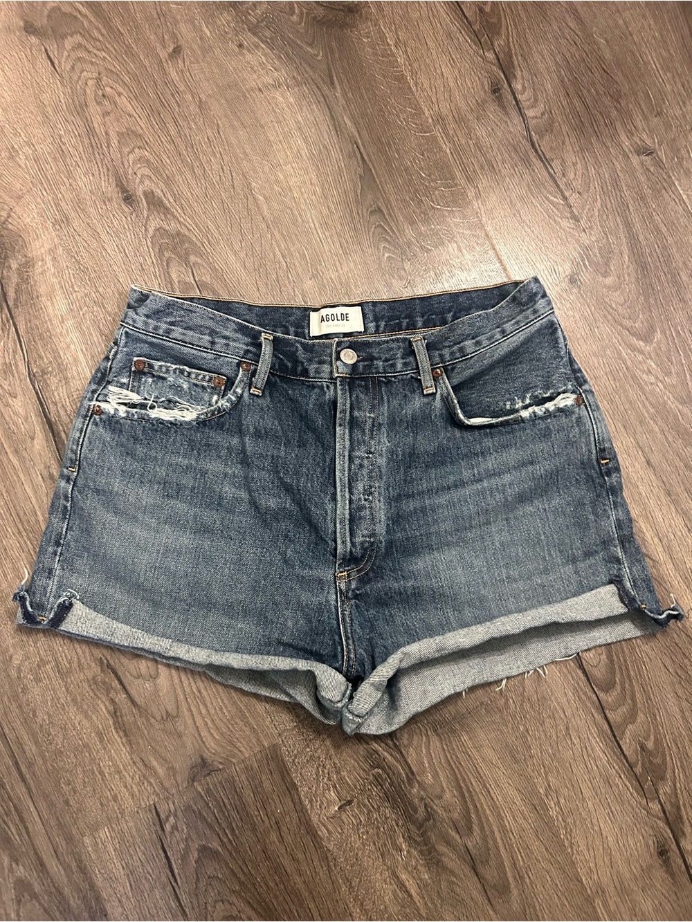 AGOLDE Dee Ultra-High Rise Distressed Denim Shorts